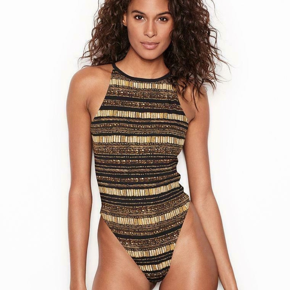 Victoria's Secret Sport  Gold Gem Print Bodysuit